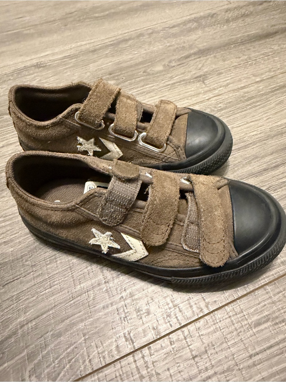 Converse Kids Brown Suede Velcro Sneakers with Black Toe Cap
